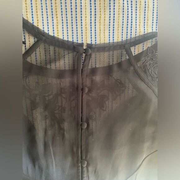 Kimchi Blue  Mini Dress Women Sz 10 Black  Embroidery Button Lace Sleeve Chiffon - Picture 15 of 16